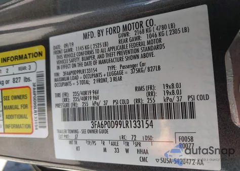 2020 Ford Fusion Titanium из США, поврежденный, VIN 3FA6P0D99LR133154